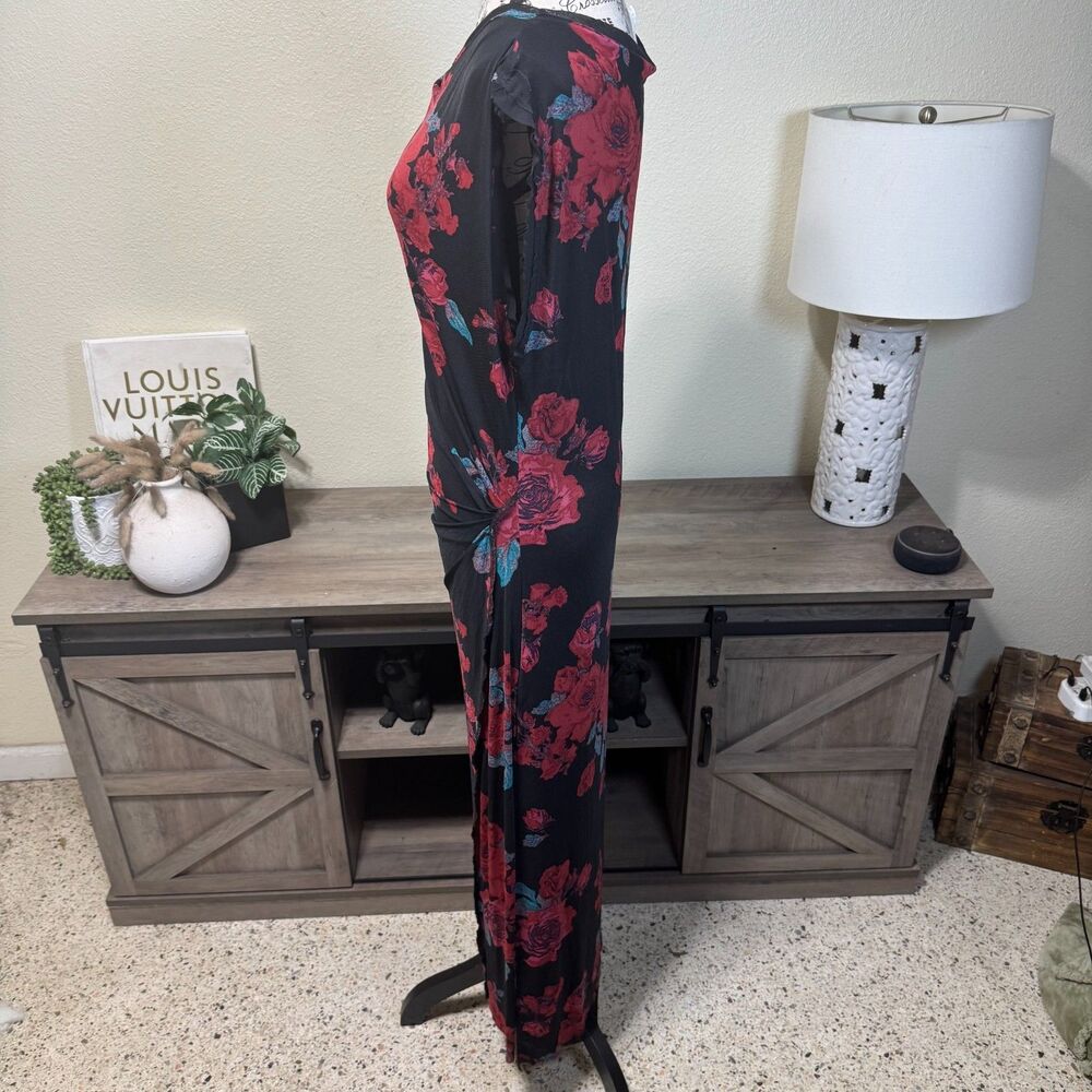 Free People Carmel Dark Floral Mesh Bodycon Midi Dress Sz L Romantic Whimsy - Picture 4 of 10
